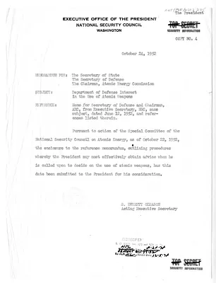 Memorandum from S. Everett Gleason to Secretary of State Dean Acheson, Secretary of Defense Robert Lovett, and the Chairman of the Atomic Energy Commission