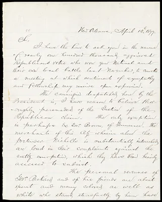 Letter from A. Dumont, New Orleans, [La.], to William Lloyd Garrison, April 12th, 1877