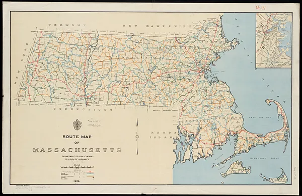 Route map of Massachusetts