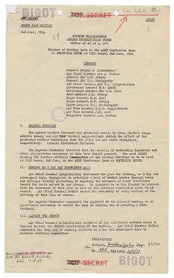 Minutes of the Supreme Commander Allied Expeditionary Force (SCAEF) 21st Meeting, June 2, 1944