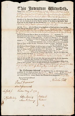 John Aish indentured to apprentice with Nicholas Tabb [Tab] of Boston, 4 May 1774