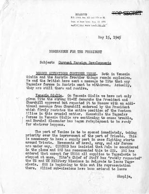 Memorandum from Acting Secretary of State Joseph Grew to President Harry S. Truman, Current Foreign Developments