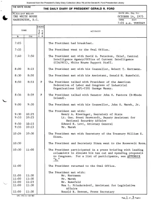 President Gerald R. Ford's Daily Diary, October 14, 1975