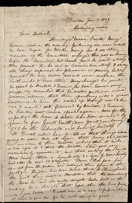 Letter from Anne Warren Weston, Boston, to Debora Weston, Jan. 19, 1839, Saturday noon