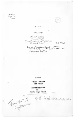White House Dinner and Supper Menu
