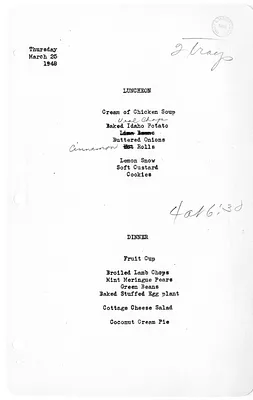 White House Luncheon and Dinner Menu