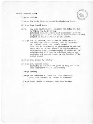 Daily Appointment Sheet for President Harry S. Truman