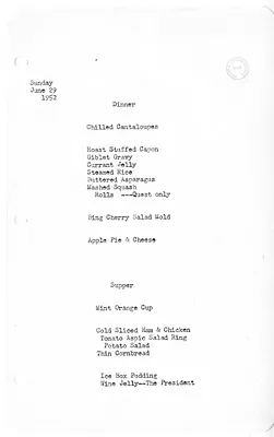 White House Dinner and Supper Menu