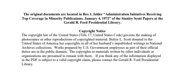 Administration Initiatives Receiving Top Coverage in Minority Publications, January 4, 1972
