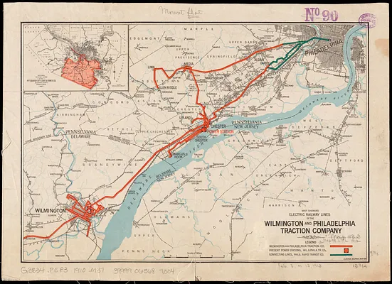 Map showing electric railway lines of the Wilmington and Philadelphia Traction Company
