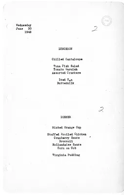 White House Luncheon and Dinner Menu