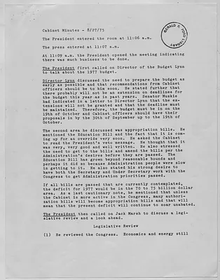 Ford Administration Cabinet Minutes