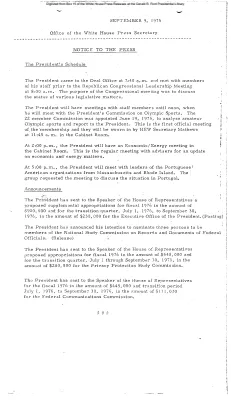 Summary of President's Schedule and Announcements