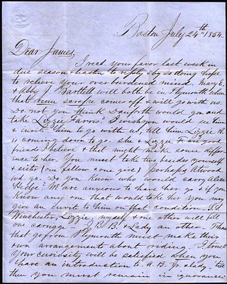 Amasa Bartlett to James Walter Spooner July 24 1854
