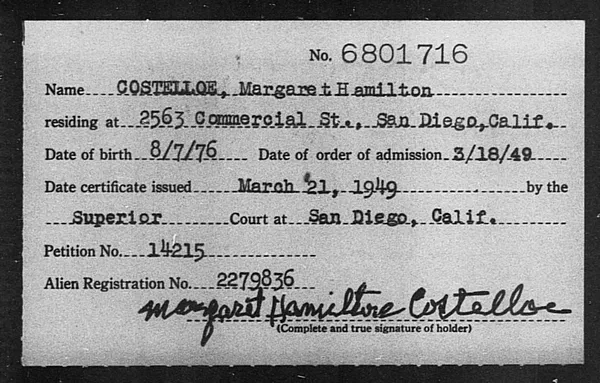 Costelloe, Margaret Hamilton - 1949