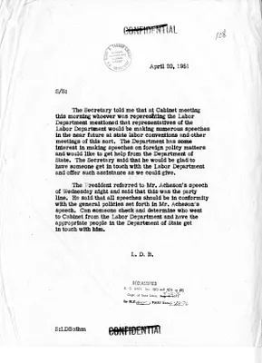 Memorandum from Lucius D. Battle Regarding Cabinet Meeting