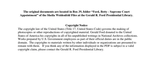 Ford, Betty - Supreme Court Appointment