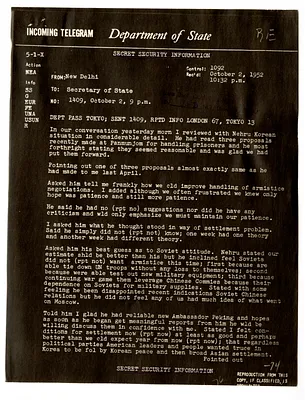 Telegram from Chester Bowles to Secretary of State Dean Acheson