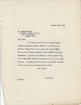 Letter Sent to Josiah Stryker, October 8, 1926