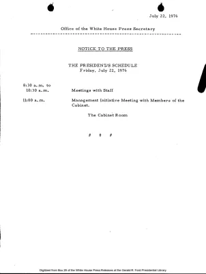 President's Schedule for July 23, 1976