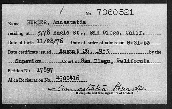 Hurder, Annastatia - 1953