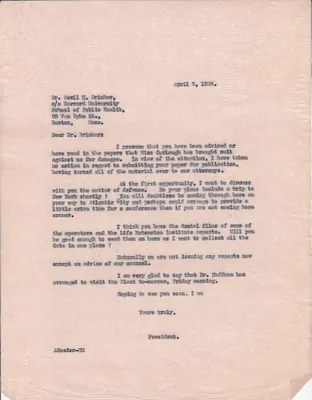 Letters Sent to Cecil K. Drinker, April 9, 1925