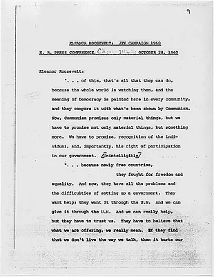 Press conference by Eleanor Roosevelt in Chicago, Illinois, 28 October 1960