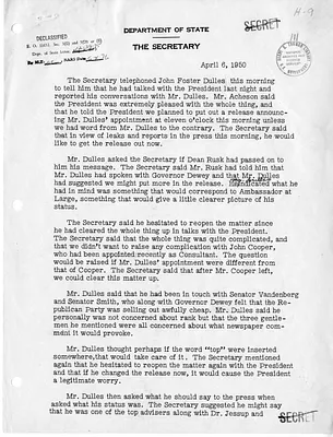 Memorandum of Telephone Conversation with Secretary of State Dean Acheson and John Foster Dulles