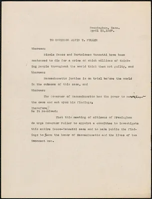 Typed resolution (copy) to Alvan T. Fuller, [Framingham, Mass.], April 21, 1927