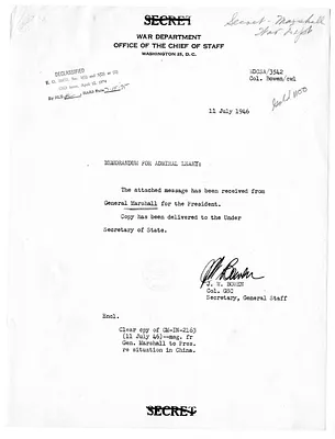 Letter from General George C. Marshall to President Harry S. Truman, with Related Note