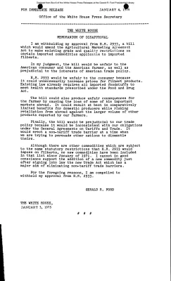 President Vetoes H.R. 2933, amending the Agricultural Marketing Agreement Act [Veto Statements and Announcements]