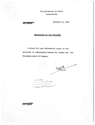 Memorandum from Secretary of State George C. Marshall to President Harry S. Truman, with Attachments
