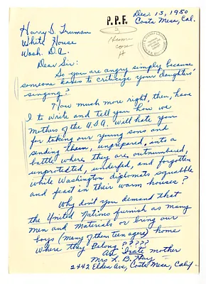 Letter from Mrs. L. B. Hay to President Harry S. Truman