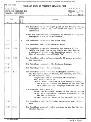 President Gerald R. Ford's Daily Diary, October 24, 1976