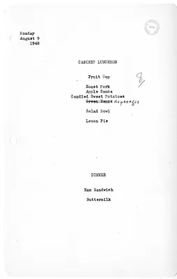White House Luncheon and Dinner Menu