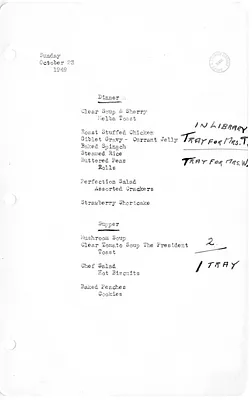 White House Dinner and Supper Menu