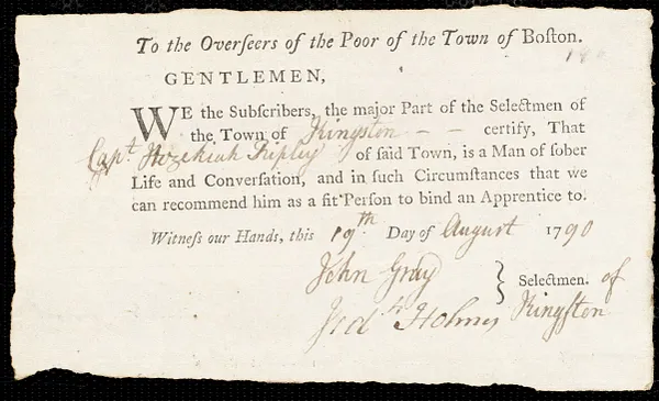 Mary Nuttige indentured to apprentice with Hezekiah Ripley of Kingston, 10 August 1790