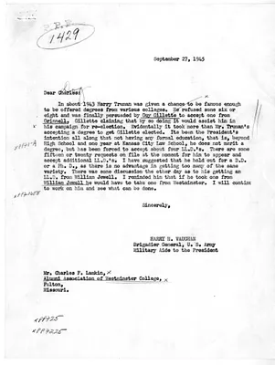 Correspondence Between Brigadier General Harry Vaughan and Charles Lamkin