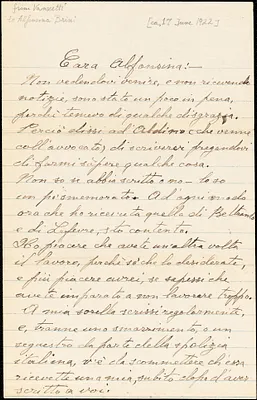 Bartolomeo Vanzetti autographed letter signed to Alfonsina [Brini], [Charlestown, ca. 17 June 1822]