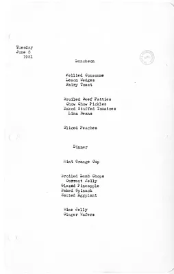 White House Luncheon and Dinner Menu