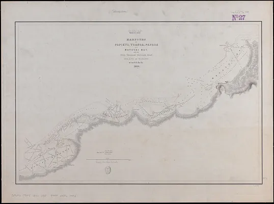 Harbours of Papieti, Toanoa, Papaoa and Matavai Bay, with the ship channel through reef, island of Tahiti
