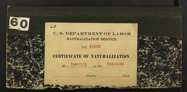 Volume 60, Certificates 1883551 - 1883600, 1923