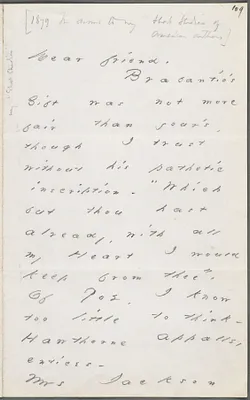 Your Scholar (Emily Dickinson), Amherst, Mass., autograph letter signed to Thomas Wentworth Higginson, December 1879