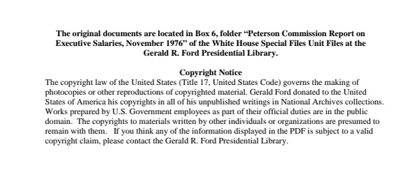 Peterson Commission Report on Executive Salaries, November 1976