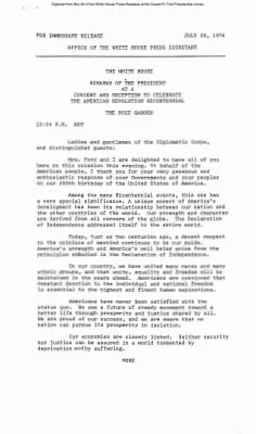 Remarks of the President at a Concert and Reception to Celebrate the Bicentennial [Ford Speech or Statement]