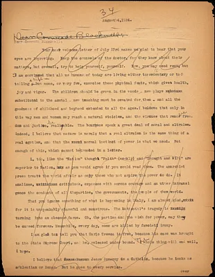 Bartolomeo Vanzetti typed letter (copy) to Alice Stone Blackwell, [Charlestown], 4 August 1924