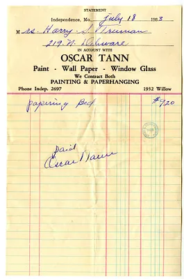Bill from Oscar Tann to Bess W. Truman