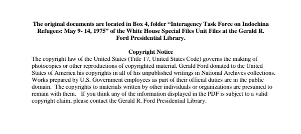 Interagency Task Force on Indochina Refugees: May 9-14, 1975