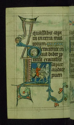 Leaf from Book of Hours: Vespers from Hours of the Virgin, Initial L with Saint Martin Dividing his Cloak