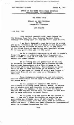 Remarks of the President to the Eucharistic Congress [Ford Speech or Statement]
